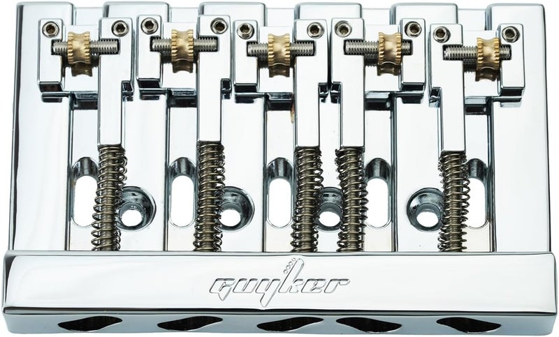 guyker Bass Bridge, 5 String Bass Bridge with Solid Roller Saddle Adjustable Replacement Part (GB506, Chrome) - Image 4